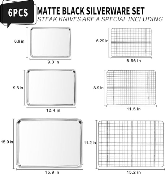 CEKEE Baking Sheet with Wire Rack Set of 6, Stainless Steel Stainless Steel - Image 2