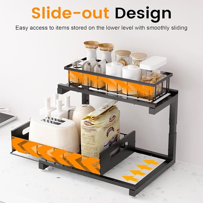 Under Sink Organizer Storage 2-Tier Heavy Duty Metal Pull Out Cabinet Organizer - Image 2