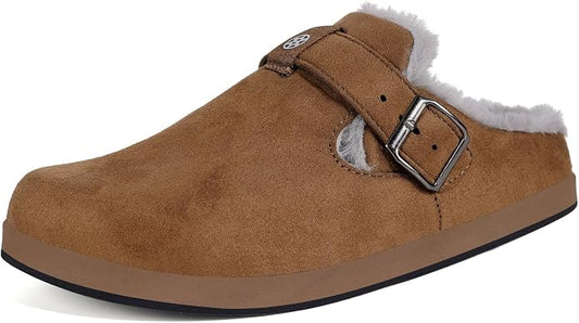 Fur Lined Clogs for Women Men Suede Winter Slippers Arch Support Slip on Mules by Hsyooes