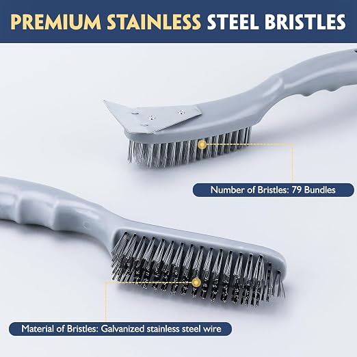 Stainless Steel Wire Brush Set 3Pcs, 6.9" x 2.6"Size, 144 Bundles of Bristles - Image 4