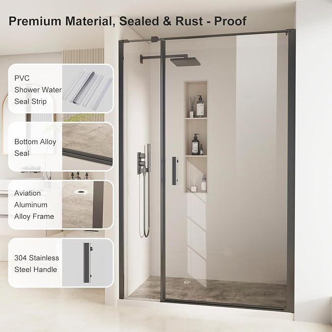 Bathbliss Framed Pivot Shower Door, Glass Shower Door in Matte Black, 58.5" to - Image 7