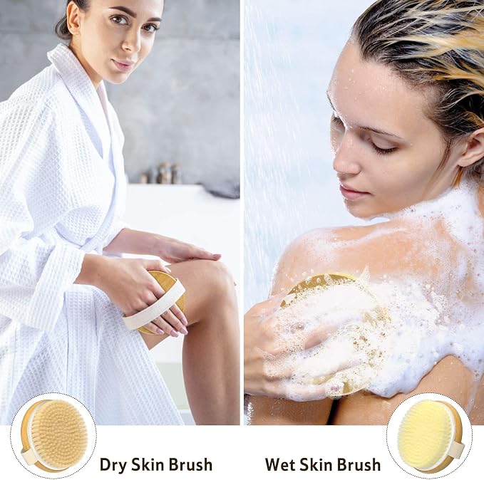Metene 2 Pack Bamboo Dry Body Brushes, Shower Brush Wet and Dry Brushing - Image 3