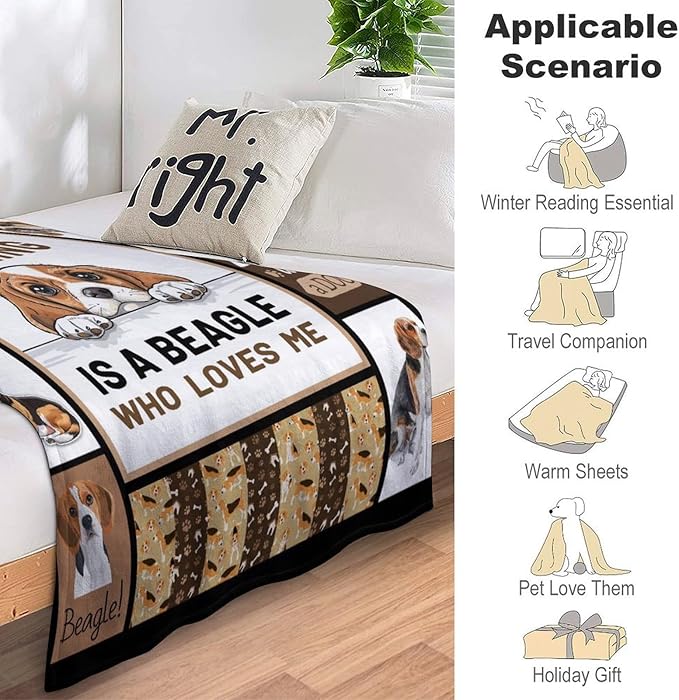 Beagles Dog Print Blanket Best Dog Pet Animal Throw Blankets for Couch Sofa Stuff Decor Gifts Lightweight Soft Cozy Fleece Plush Warm Flannel Bedding for Lover Man Woman Teen Adults 50"x60"