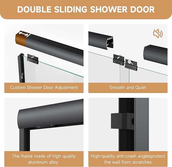 Shower Door 50-54 in. W x 72 in. H, UCALAFEE Semi-Frameless Double Sliding - Image 2