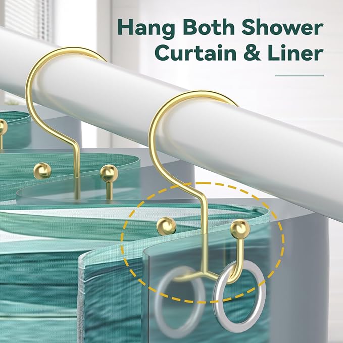 Goowin Shower Curtain Hooks, Durable Gold Shower Curtain Hooks, Double Glide - Image 5