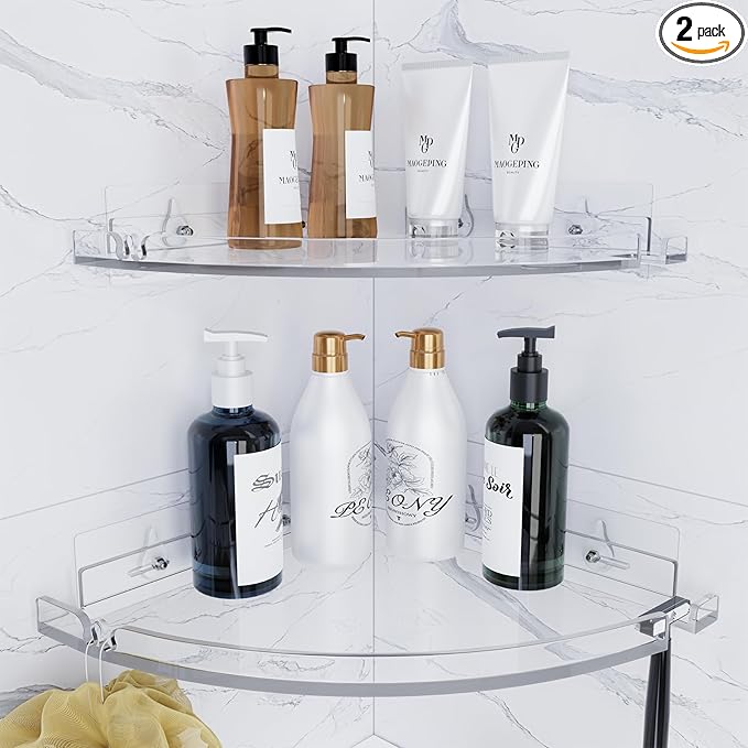 Acrylic Corner Shower Shelves, Adhesive Shower Caddy Organizer by YAWSOUP