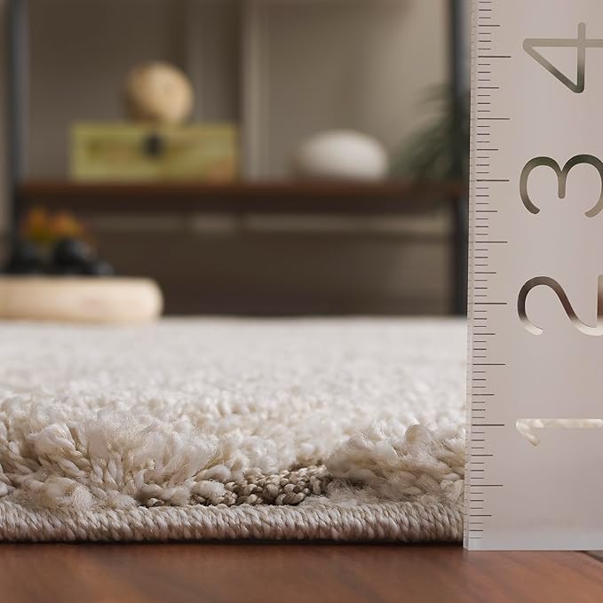 SAFAVIEH Florida Shag Collection Area Rug - 6'7" Square, Cream & Beige, Non-Shedding & Easy Care, 1.2-inch Thick Ideal for High Traffic Areas in Living Room, Bedroom (SG471-1113)