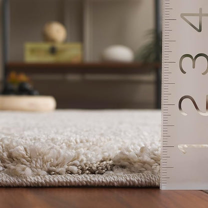 SAFAVIEH Florida Shag Collection Area Rug - 6'7" Square, Cream & Beige, Non-Shedding & Easy Care, 1.2-inch Thick Ideal for High Traffic Areas in Living Room, Bedroom (SG471-1113)