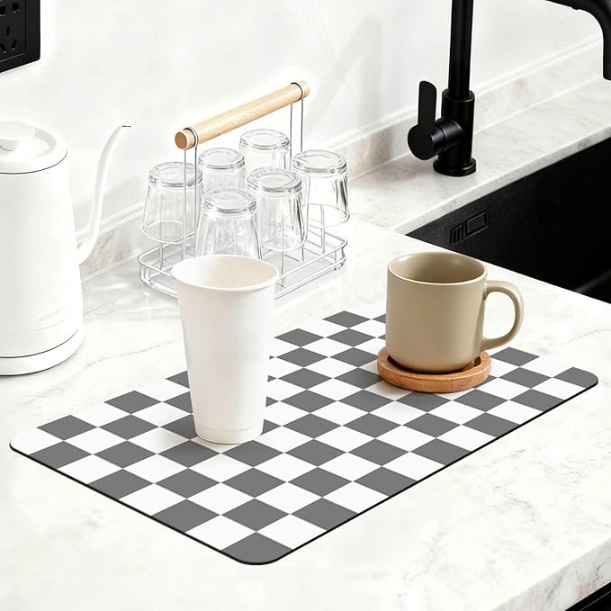 12" x 20" Checkered Dish Drying Mat by Unknown