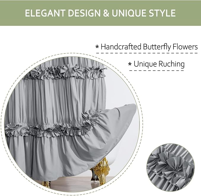 Victorian Ruffle Shower Curtain, Vintage Handcrafted Bow Tie Bath Curtain - Image 2