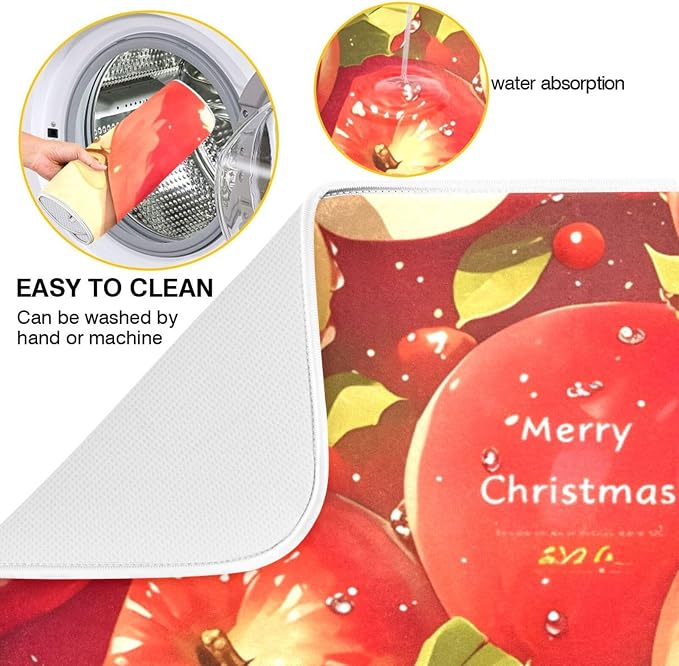 Red Apples Dish Drying Mat for Kitchen Counter Absorbent Microfiber Drying Pad - Image 2