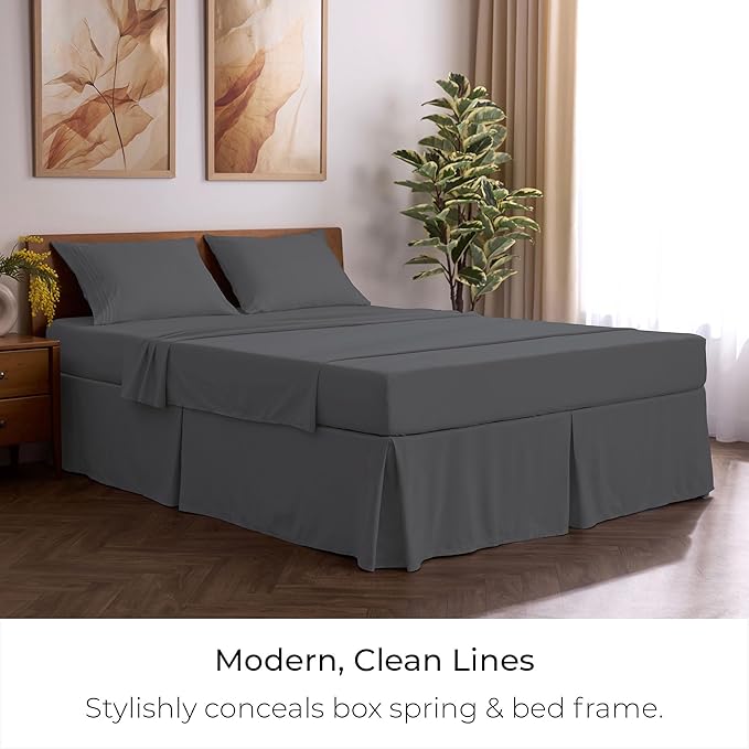 Mellanni Bed Skirt Cal King Size- Bed Skirting - 15-Inch Tailored Drop Pleated Dust Ruffle - Hotel Luxury Bedding - Wrinkle, Fade, Stain Resistant - 1 Bedskirt (Cal King, Gray)