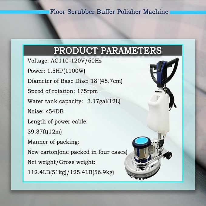 18" Commercial Floor Scrubber & Polisher Heavy Duty Multi-Surface Buffer Cleaner - Image 6