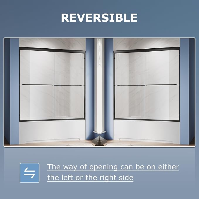 SUNNY SHOWER Double Sliding Glass Door 60" W x 62" H Shower Door 1/4" Tempered - Image 5