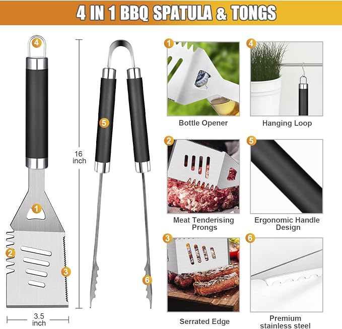 BBQ Grill Accessories Set, Thermometer, Grill Mats - Image 2