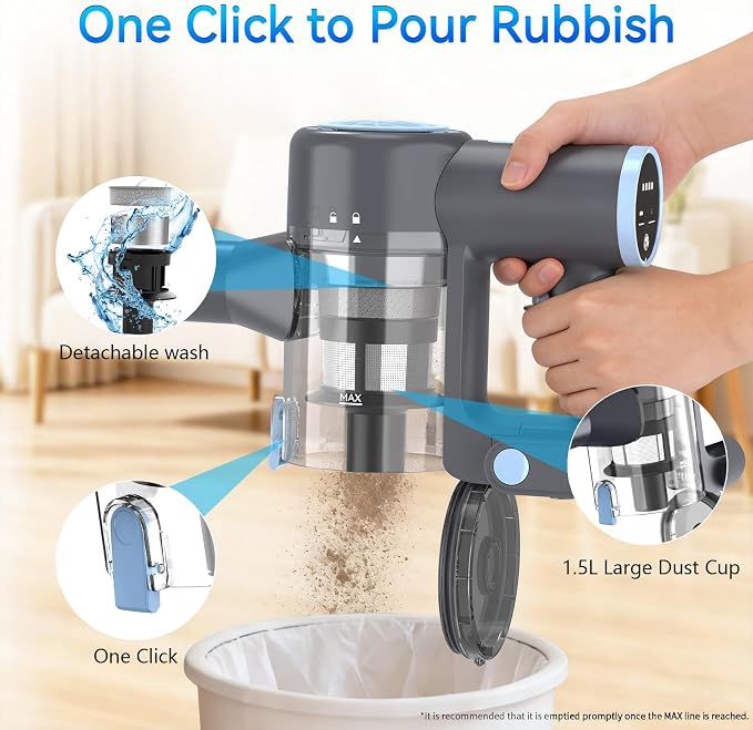 BlueEpic Cordless Vacuum Cleaner, 45KPA 45Mins Rechargeable Vacuum Cordless - Image 5