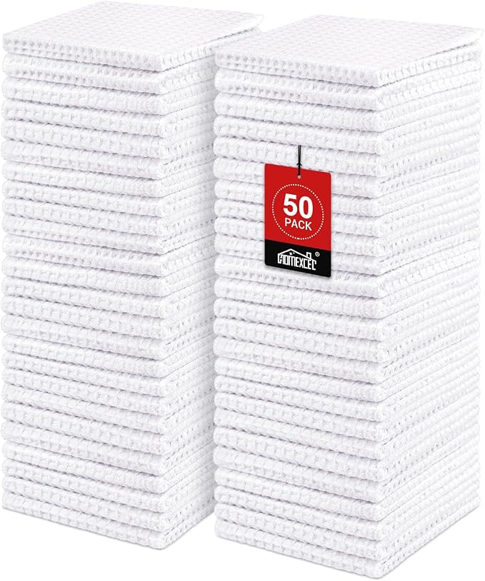 HOMEXCEL Waffle Weave Microfiber Towel, 50 Pack Lint Free Bulk Cleaning Rags by HOMEXCEL