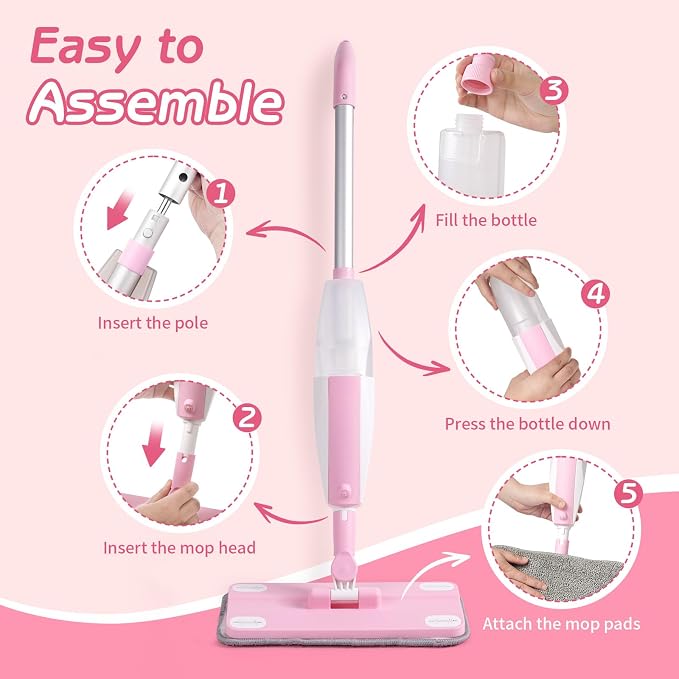 Hilsoeet Kids Spray Mop Pink, Real Working Water-Spraying Toy, Montessori Mini - Image 4