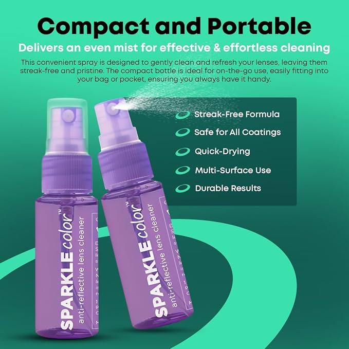 Sparkle Anti-Reflective Safe Lens Cleaner Spray Kit - 1oz Glasses Cleaner Spray - Image 3