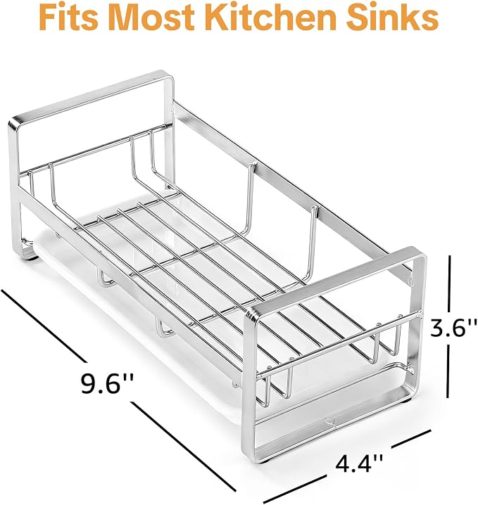 HULISEN Large Sponge Holder, 304 Stainless Steel Kitchen Soap Dispenser Caddy - Image 6