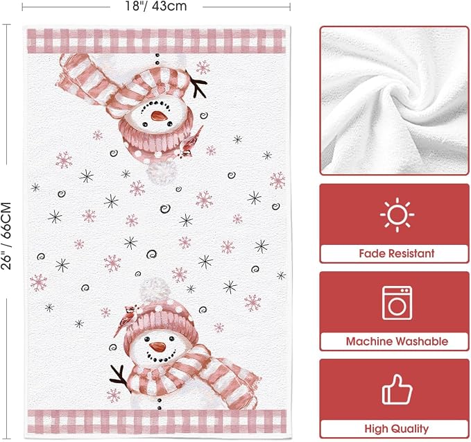 Artoid Mode Pink Xmas Tree Snowman Christmas Kitchen Towels Dish Towels - Image 6