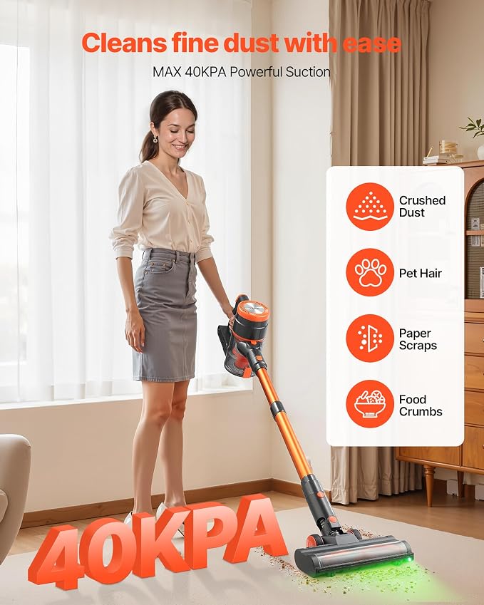 VEVOR Cordless Vacuum Cleaner, 40KPA Max Suction, Rechargeable Anti-Tangle - Image 2