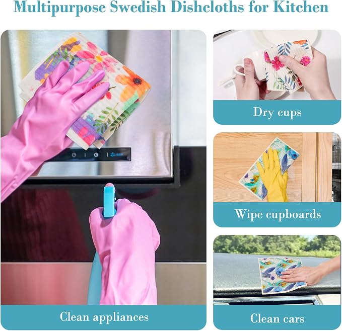 Lucomb Swedish Dishcloths for Kitchen Dishes, 8 Pack Reusable Cleaning Cloths - Image 5