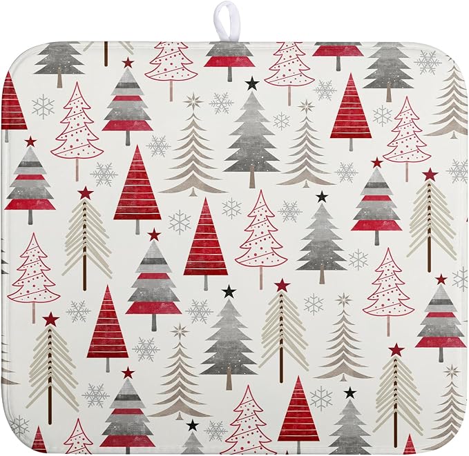 Christmas Dish Drying Mats for Kitchen Counter Xmas Tree Drying Mat Winter by Wnoesat