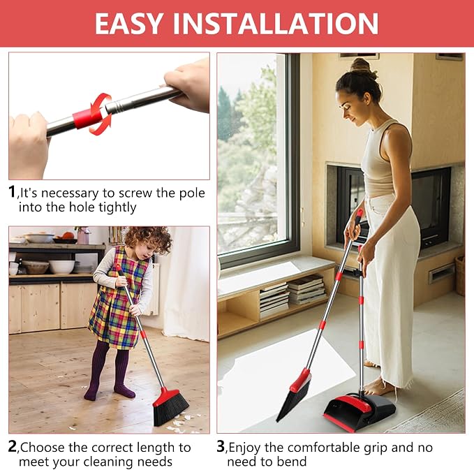 Loonpon Broom with Dustpan Combo Set, 43” Long Handle Broom and Dustpan Set - Image 7