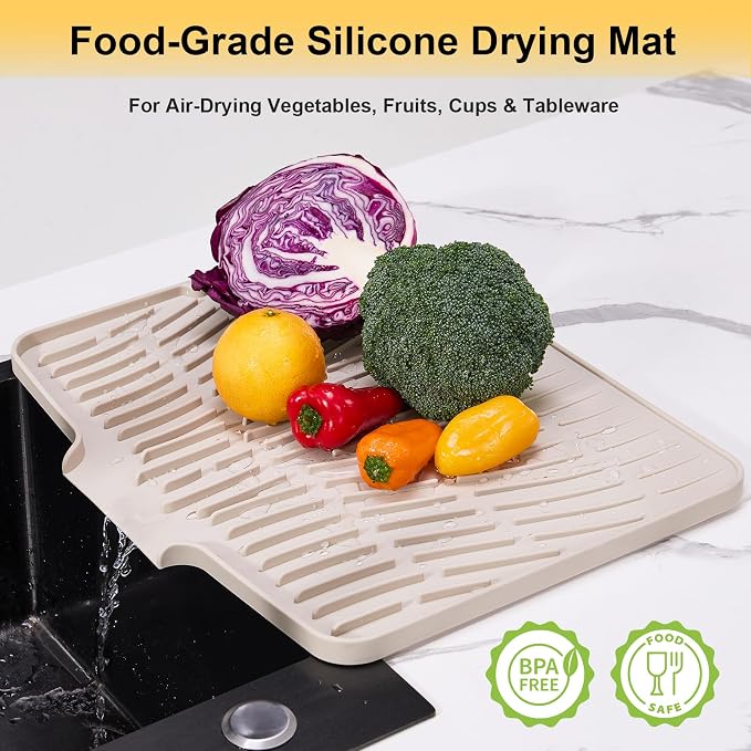 Silicone Dish Drying Mat for Kitchen Counter, Non-Slip Dish Drying Pad - Image 4