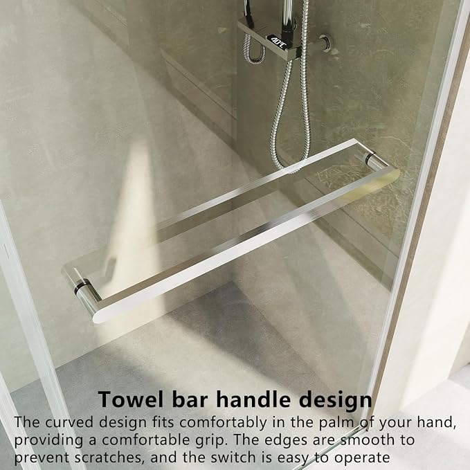 Frameless Soft Close Shower Door, 76 "H, 3/8" Clear Tempered Glass, Double - Image 7