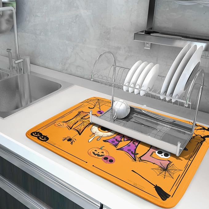 Orange Dish Drying Mat for Kitchen Counter Large Absorbent Resistant Drainer - Image 5