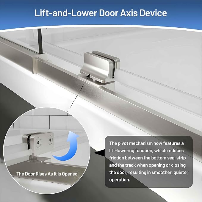 56-60" W x 71" H Pivot Glass Shower Door, 1/4" Thick Clear SGCC Tempered Shower - Image 4