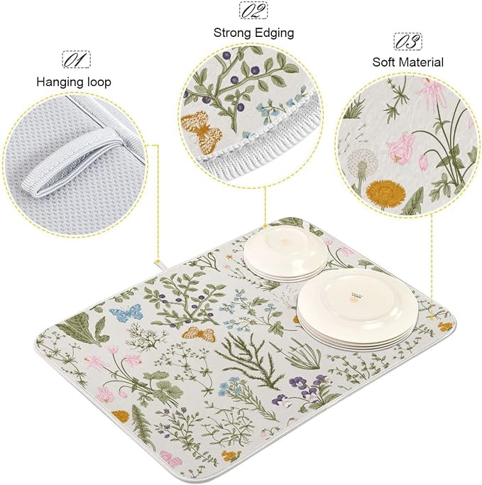 Herbs Flowers Botanical Butterfly Dish Drying Mat - Image 3