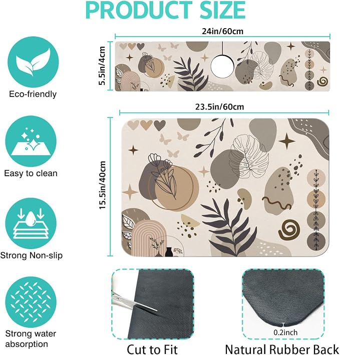 Dish Drying Mat for Kitchen Counter Matt, Super Absorbent Non-slip Rubber Backed - Image 2