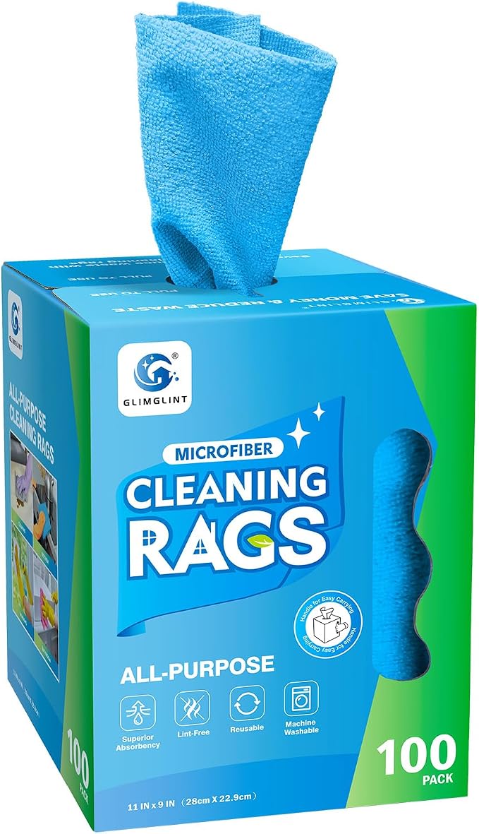 GLIMGLINT Shop Towel, 100 Pack Blue Microfiber Cleaning Cloth, Ultra Absorbent by Unknown