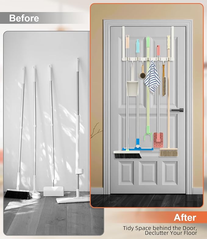 Broom Holder Over The Door Drilling Free Mop and Broom Holder - Image 2