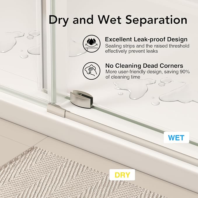 55-60” W x 76" H Single Sliding Shower Door, Frameless Shower Door - Image 6