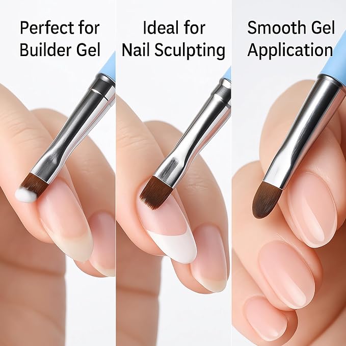 Nail Art Clean Up Brushes – 3pcs Flat, Angled & Oval Nail Brushes - Image 2