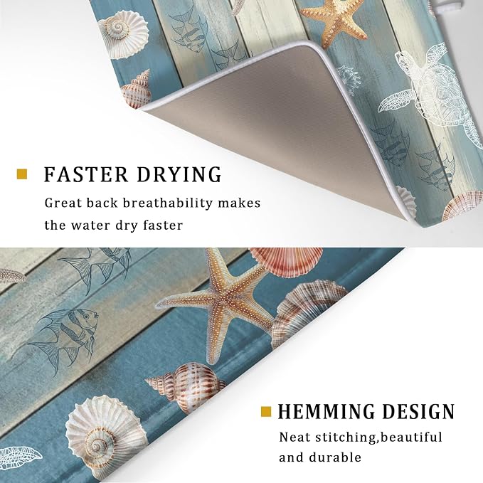 Giwawa Coastal Starfish Dish Drying Mat Summer Sea Turtle Drainer Rack Mat - Image 3