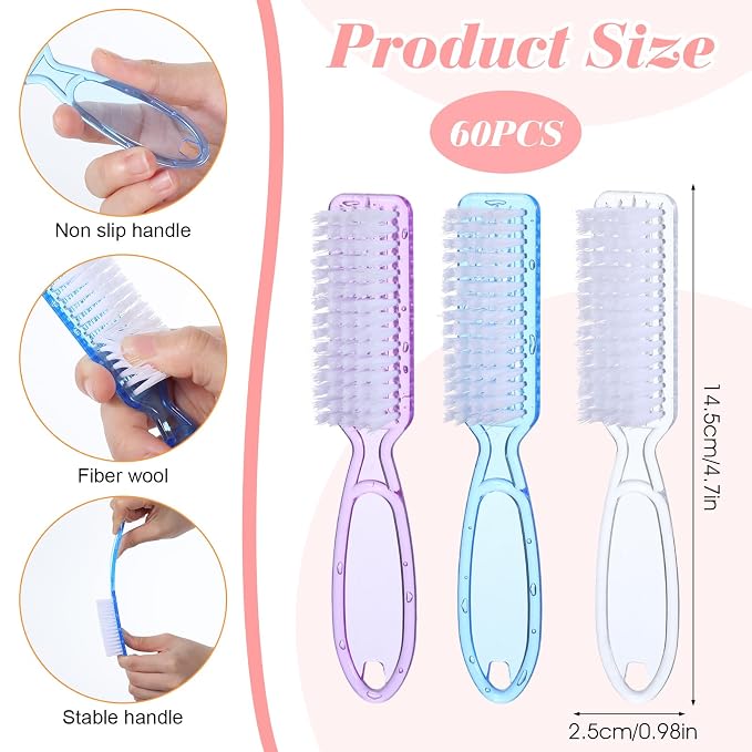60 Pcs Nail Scrubber Brushes Bulk Handle Grip Manicure Brushes - Image 2