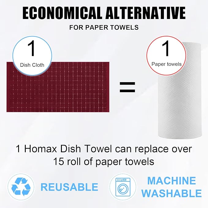 Homaxy 100% Cotton Terry Kitchen Towels, Checkered Designed, Soft and Super - Image 7