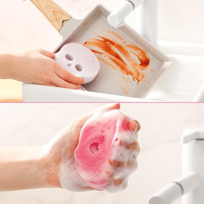 Tioncy 12 Pack Skull Kitchen Sponges Bulk Dual Sided Scrubber Pink Sponges - Image 6