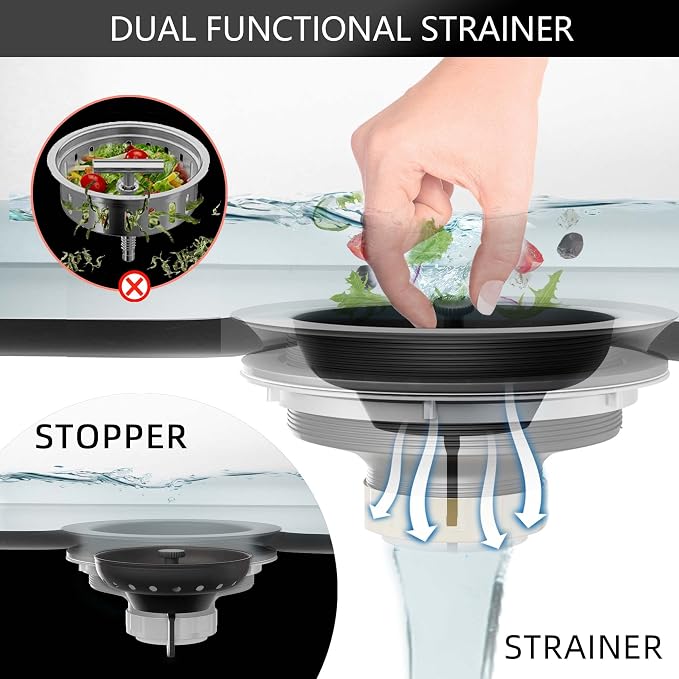 Black Sink Drain 3-1/2 Inch Matte Black Kitchen Sink Drain Strainer Assembly Kit - Image 3