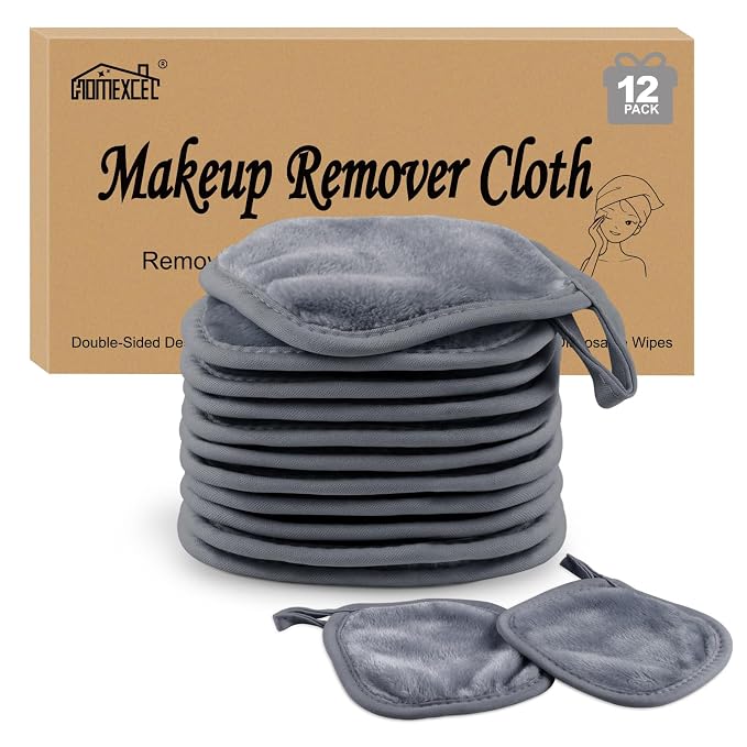HOMEXCEL Makeup Remover Cloth 12 Pack, Reusable Makeup Remover Pads, Washable by HOMEXCEL