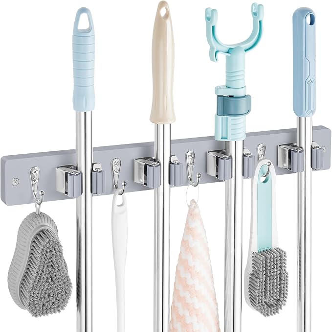 Gray Mop Broom Holder Wall Mount by OUTNILI