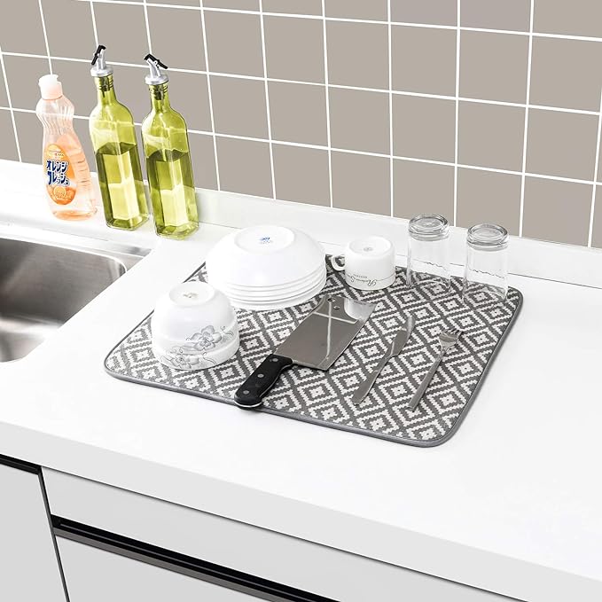 Dish Drying Mat for Kitchen 2 Pack, Ultra Absorbent Microfiber Dishes Drainer - Image 5