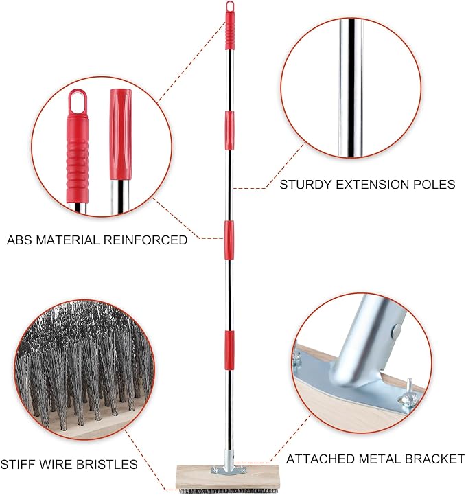 Heavy Duty Wire Broom with Telescopic Handle, Stiff Metal Bristle Brush - Image 5