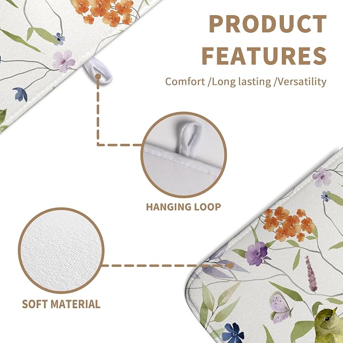 Spring Floral Birds Dish Drying Mats Spring Summer Dish Mat Green Leaf - Image 2
