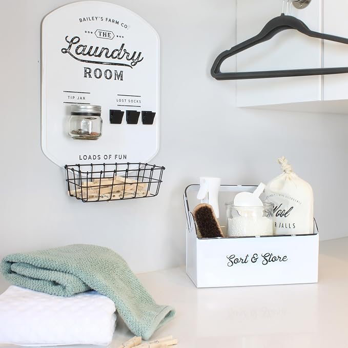 AuldHome Design Enamelware Rustic Caddy w/Handle, Distressed White Farmhouse - Image 5
